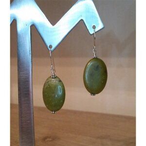 Sterling Silver 925 Natural Green Gemstone/Stone Earrings Dangle Drop  Boho.